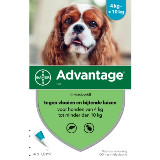 Advantage 100 Anti Vlooien En Teken Druppels Hond 4 10 Kg 4 Pipetten 1, 0 Ml -Dierenwinkel 4007221047391 1