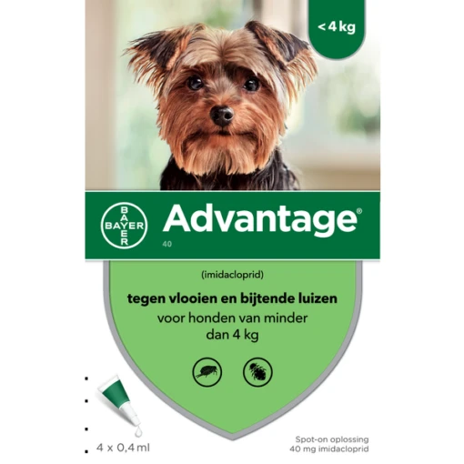 Advantage 2 X 4 Pipetten &#xC2, &#xAE, 40 Voor Honden Van Minder Dan 4 Kg Dubbelpak -Dierenwinkel 4007221047414 1