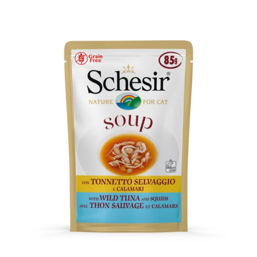 Schesir Maaltijdzakjes Cat Soup 85 G Kattenvoer Tonijn&Inktvis -Dierenwinkel 8005852146731 1