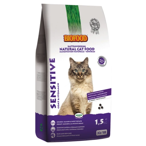 Biofood BF Petfood Sensitive Coat & Stomach Kattenvoer 2 X 1, 5 Kg -Dierenwinkel 8714831002950 1