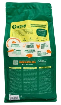 Gutsy Chicken Munchies Medium/Large Adult 2kg -Dierenwinkel Gutsy Chicken Munchies Achterkant Zak