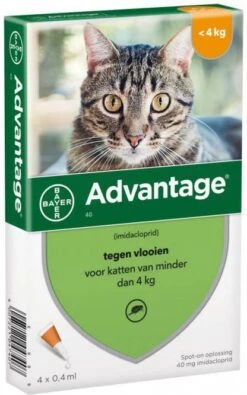 Advantage 2 X 4 Pipetten &#xC2, &#xAE, 40 Voor Katten Van Minder Dan 4 Kg Dubbelpak -Dierenwinkel advantage 40 anti vlo kat tot 4 kg 4 pipetten 04 ml 41059