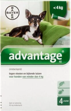 Advantage 2 X 4 Pipetten &#xC2, &#xAE, 40 Voor Honden Van Minder Dan 4 Kg Dubbelpak -Dierenwinkel advantage 40 hond 4kg 4 x 04 ml 47700