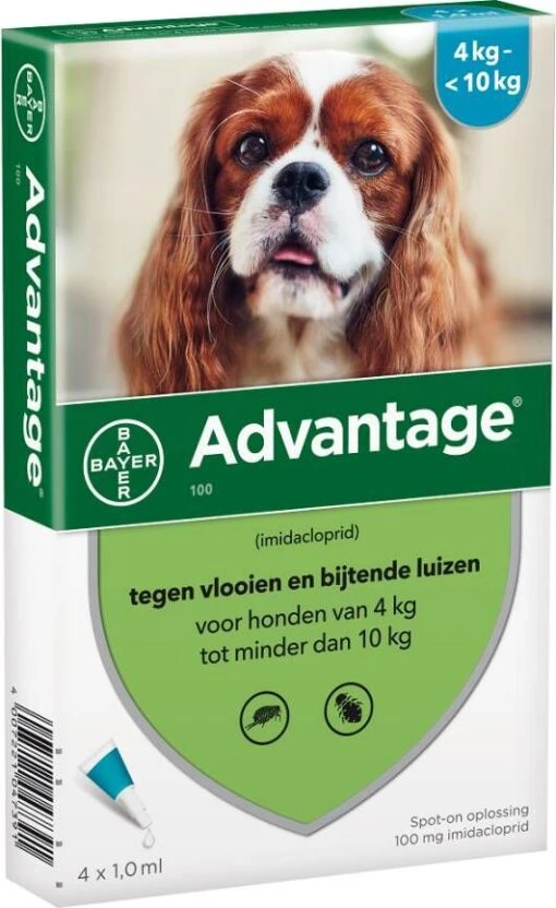 Advantage 100 Anti Vlooien En Teken Druppels Hond 4 10 Kg 4 Pipetten 1, 0 Ml -Dierenwinkel advantage hond 100 86584