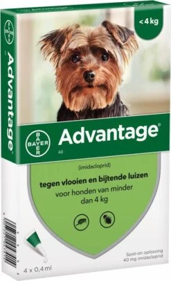 Advantage 2 X 4 Pipetten &#xC2, &#xAE, 40 Voor Honden Van Minder Dan 4 Kg Dubbelpak -Dierenwinkel advantage hond 86585