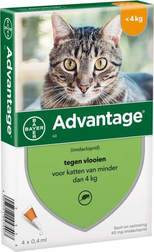 Advantage 2 X 4 Pipetten &#xC2, &#xAE, 40 Voor Katten Van Minder Dan 4 Kg Dubbelpak -Dierenwinkel advantage kat 40 86582