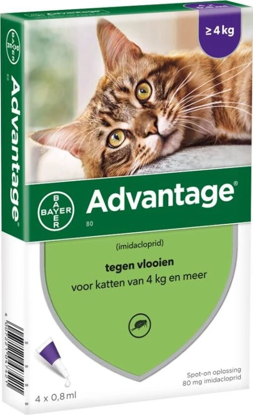 Advantage 2 X 4 Pipetten &#xC2, &#xAE, 80 Voor Katten Vanaf 4 Kg Dubbelpak -Dierenwinkel advantage kat 80 86581