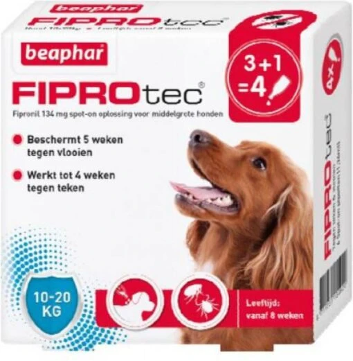 Beaphar Fiprotec Dog 3+1 Pip Anti Vlooien En Tekenmiddel 10 20kg 10 20kg -Dierenwinkel beaphar fiprotec 10 20 kg 3 1 stuks 33014