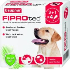 Beaphar Fiprotec Dog 3+1 Pip Anti Vlooien En Tekenmiddel 20 40kg Vanaf 12 Maanden -Dierenwinkel beaphar fiprotec 20 40 kg 3 1 stuks 36299