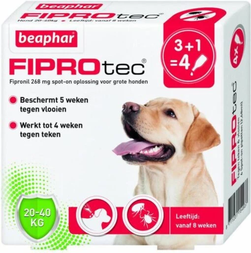 Beaphar Fiprotec Dog 3+1 Pip Anti Vlooien En Tekenmiddel 20 40kg Vanaf 12 Maanden -Dierenwinkel beaphar fiprotec dog 31 pip anti vlooien en tekenmiddel 20 40kg vanaf 12 maanden 30253