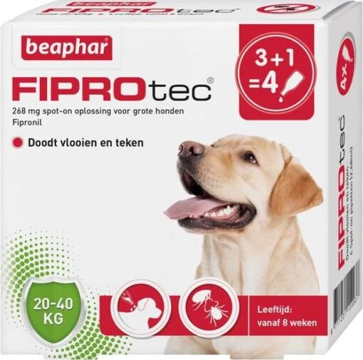 Beaphar Fiprotec Dog 3+1 Pip Anti Vlooien En Tekenmiddel 20 40kg Vanaf 12 Maanden -Dierenwinkel beaphar fiprotec dog 31 pip anti vlooien en tekenmiddel 20 40kg vanaf 12 maanden 34545