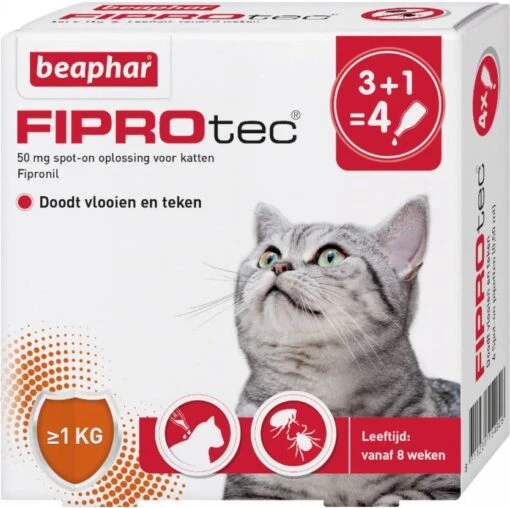 Beaphar Fiprotec Cat Anti Vlooien En Tekenmiddel 3+1 Pip >1kg -Dierenwinkel beaphar fiprotec kat 118553