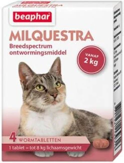 Beaphar Milquestra Ontwormingsmiddel Voor De Kat(tabletten)12 Tabletten -Dierenwinkel beaphar milquestra grote kat 4 tabletten 44154