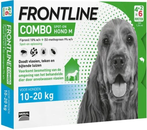 Frontline Combo Spot On 2 Medium Hond Medium Anti Vlooien En Tekenmiddel 4+2 Pip -Dierenwinkel frontline combo spot on hond m 10 20 kg dubbelpak 2 x 6 pipetten x 1 34 ml 115286