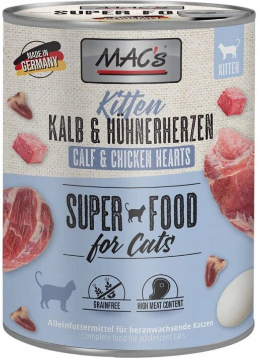 MAC's MAC&apos, S Kitten Kattenvoer Kalfs & Kippenhartjes Blik 6x800 G -Dierenwinkel macs macs 6x800g kitten kalfkippenharten mac en xb4 s cat kattenvoer 108773