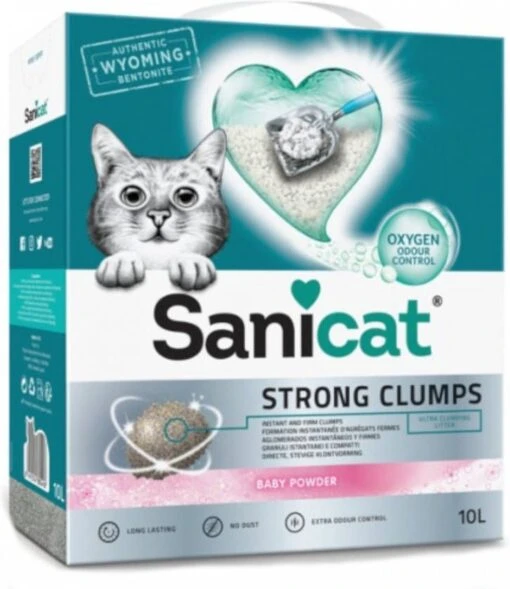 Sanicat Strong Clumps Baby Powder Kattenbakvulling 2 X 10 Liter -Dierenwinkel sanicat 10l strong clumps kattenbakvulling klonterend 109004