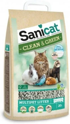 Sanicat Recycled Cellulose Kattenbakvulling 2 X 20 Liter -Dierenwinkel sanicat clean en ampgreen papier recycle 20 liter 66150