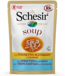 Schesir Maaltijdzakjes Cat Soup 85 G Kattenvoer Tonijn&Inktvis -Dierenwinkel schesir kattenvoer wilde tonijn inktvis soup 85 gr 133135