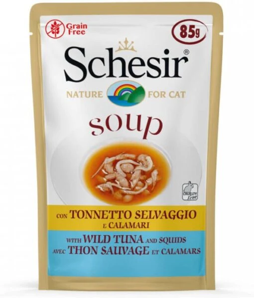 Schesir Maaltijdzakjes Cat Soup 85 G Kattenvoer Tonijn&Inktvis -Dierenwinkel schesir kattenvoer wilde tonijn inktvis soup 85 gr 133135