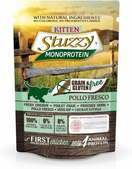 Stuzzzy Stuzzy Cat Grain Free Monoprotein Kitten Kip Nat Kattenvoer 85 Gram 2 X(16 X 85 Gr ) -Dierenwinkel stuzzy kitten no grain pouch kattenvoer kip 85 g 29603